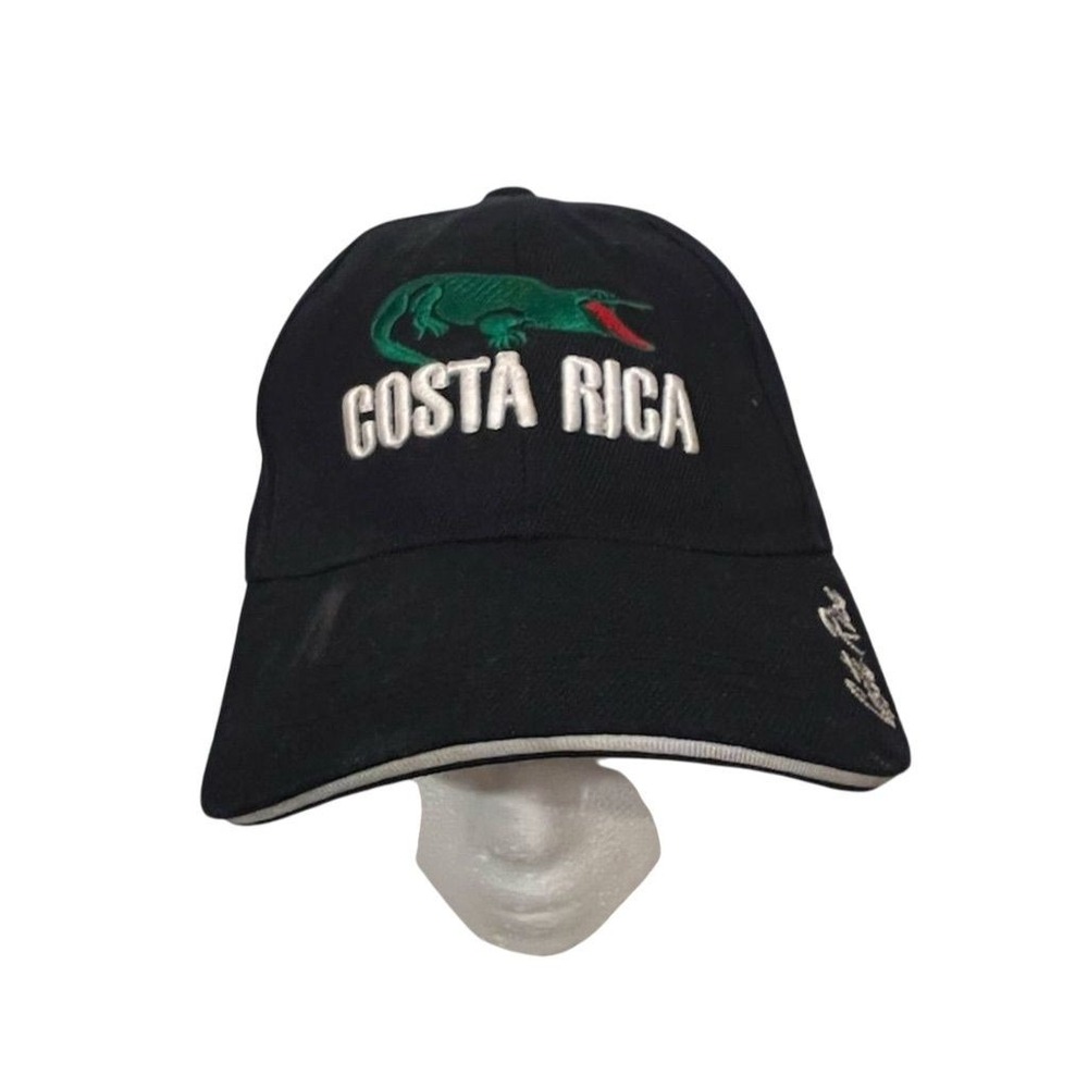 Costa Rica Crocodile Embroidered Black Strap Back‎ Hat Unisex Adj vacation surf